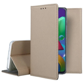 Кожен калъф тефтер и стойка Magnetic FLEXI Book Style за Samsung Galaxy M21 M215F златист 